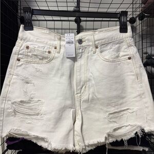 American Eagle Outfitters White Distressed Jean Shorts